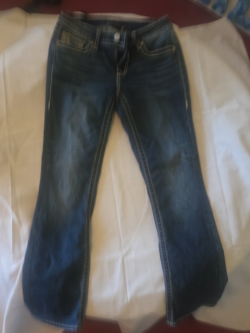 Vigoss Dark Blue Womens Flared Jeans with Contrast Stitching
